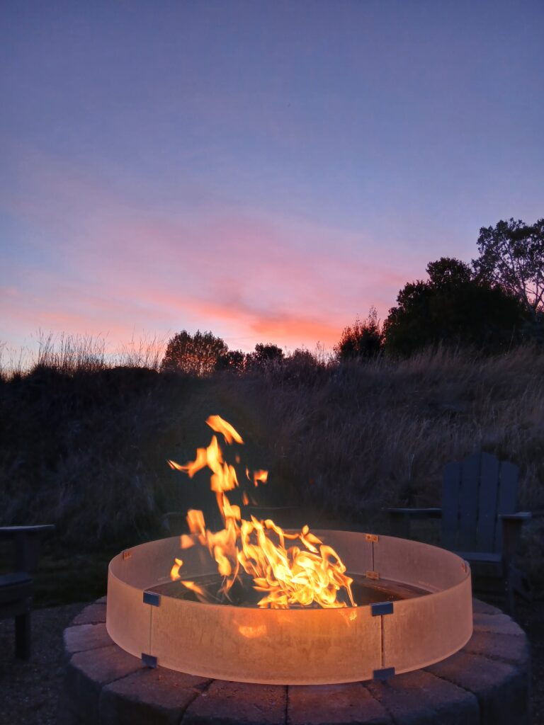 Fire pit at sunset at the Montana Skies vacation rental in Livingston, Montana