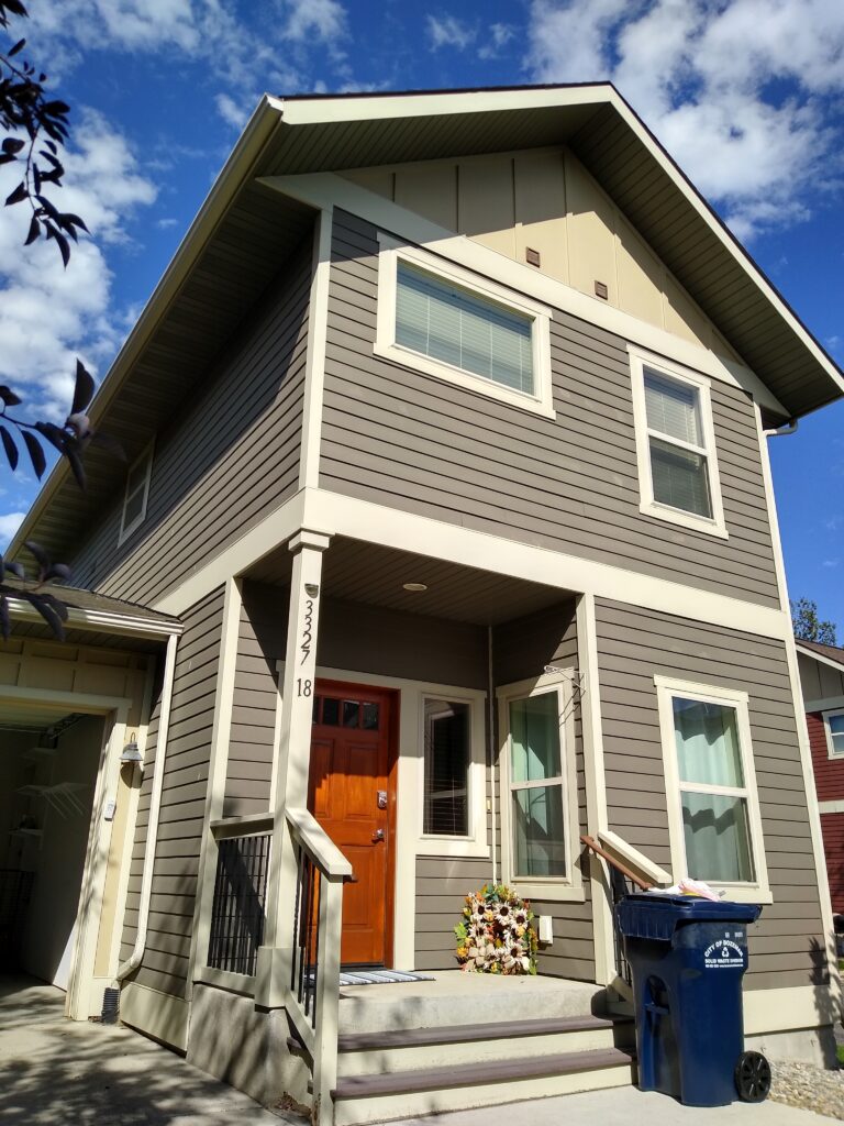 Front exterior of the Northside Condo vacation rental in Bozeman, Montana