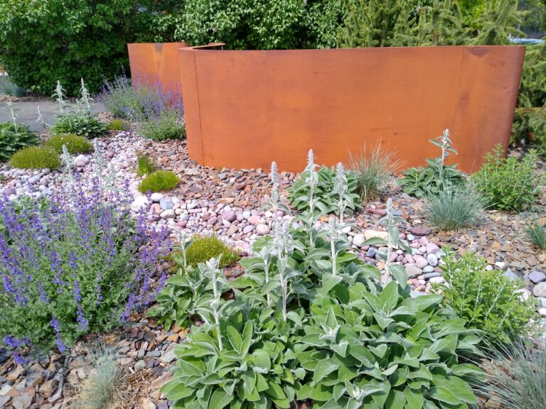 Lavender and perennial garden at the Gallatin River Cabin vacation rental