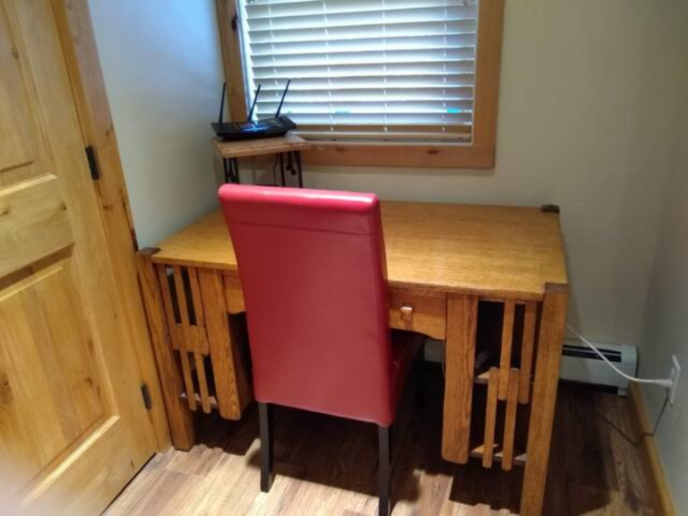 Desk workspace for remote work at the Flying J Bunkhouse vacation rental, Montana
